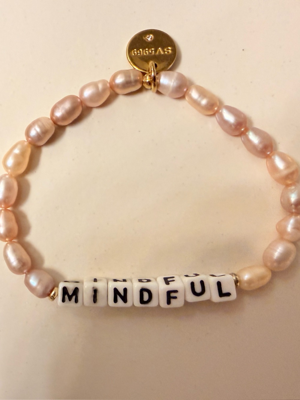 Mindful Pearl Stretch Bracelet with Gold Accent